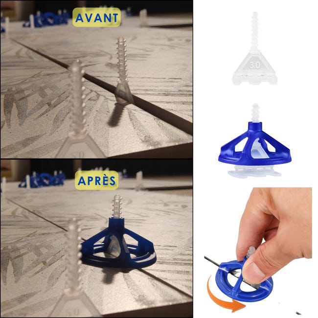 Kit Croisillon Carrelage Autonivelant 2mm 3mm x100 + Cadran Réutilisable x100 Outil de Nivellement Cale Carrelage Sol Mur Épaisseur 3-19mm Joint 2mm - 5