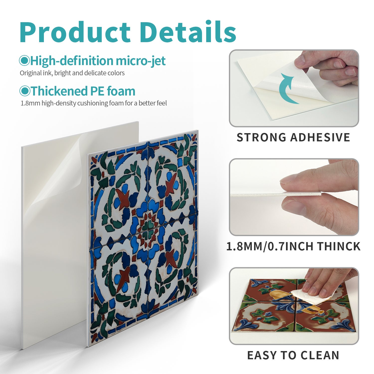 Lot de 12 panneaux muraux 3D autocollants, Crédence adhésive, Autocollants décoratifs, Imperméables et résistants à la chaleur, 15 cm x 15 cm - 6