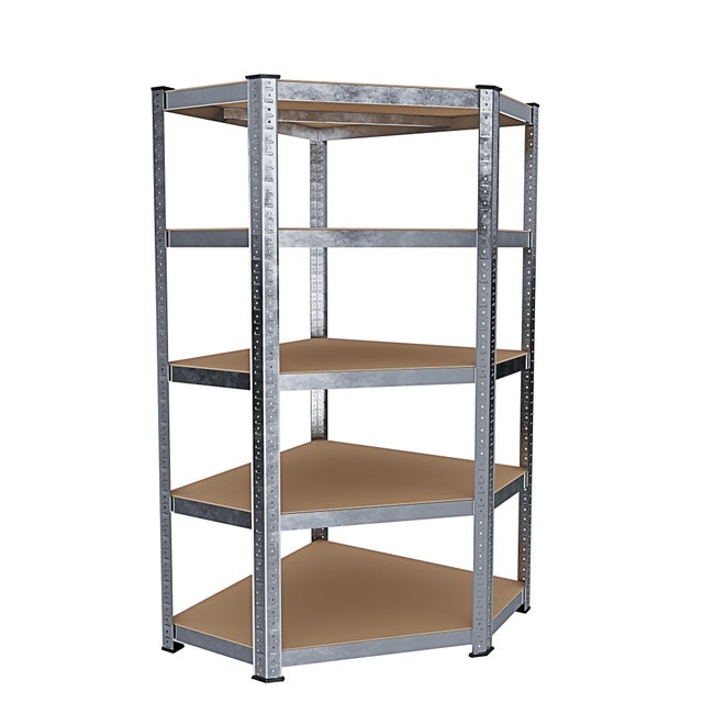 Scaffale Angolare In Metallo E MDF Scaffale Max 875 kg 5 Ripiani Regolabili Ideale Per Garage Officina Cantina Capannone Magazzino 180 x 90 x 40 cm