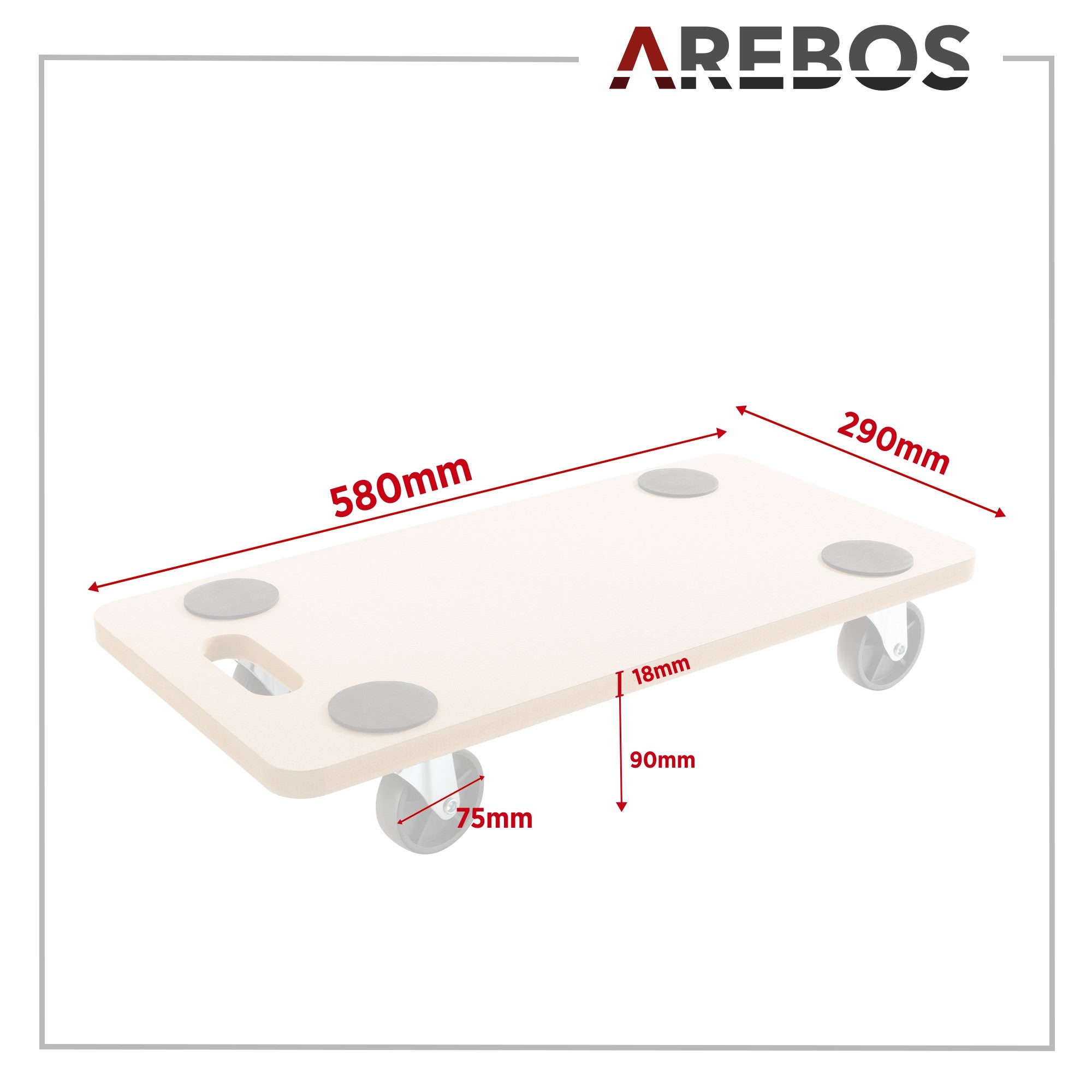 AREBOS 2x Plateau roulant Chariot à roulettes Chariot de manutention transport 200 kg - 7