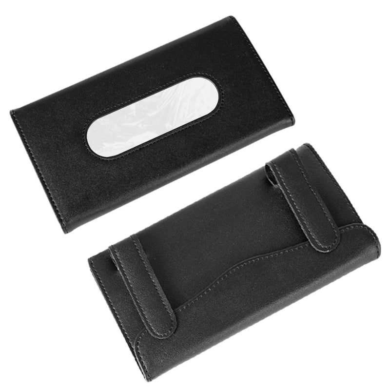 Wiszący uchwyt na chusteczki samochodowe, uchwyt na chusteczki do daszka ze sztucznej skóry, pudełko na chusteczki samochodowe, czarny