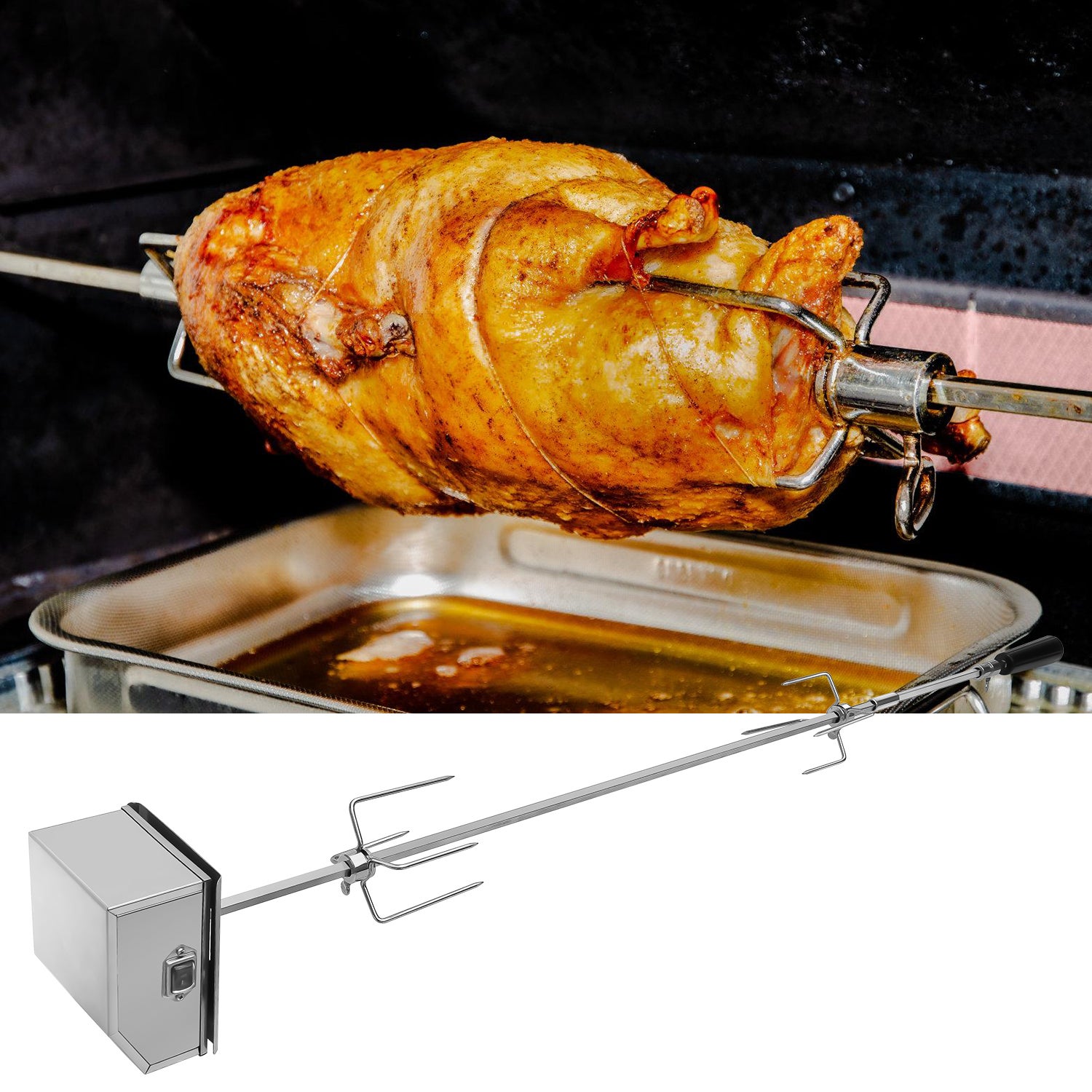 Broche BBQ Set de brochettes Barbecue électrique pour grill 107cm BBQ Tourne Broche en Acier Inoxydable avec Electrique avec Moteur - 7