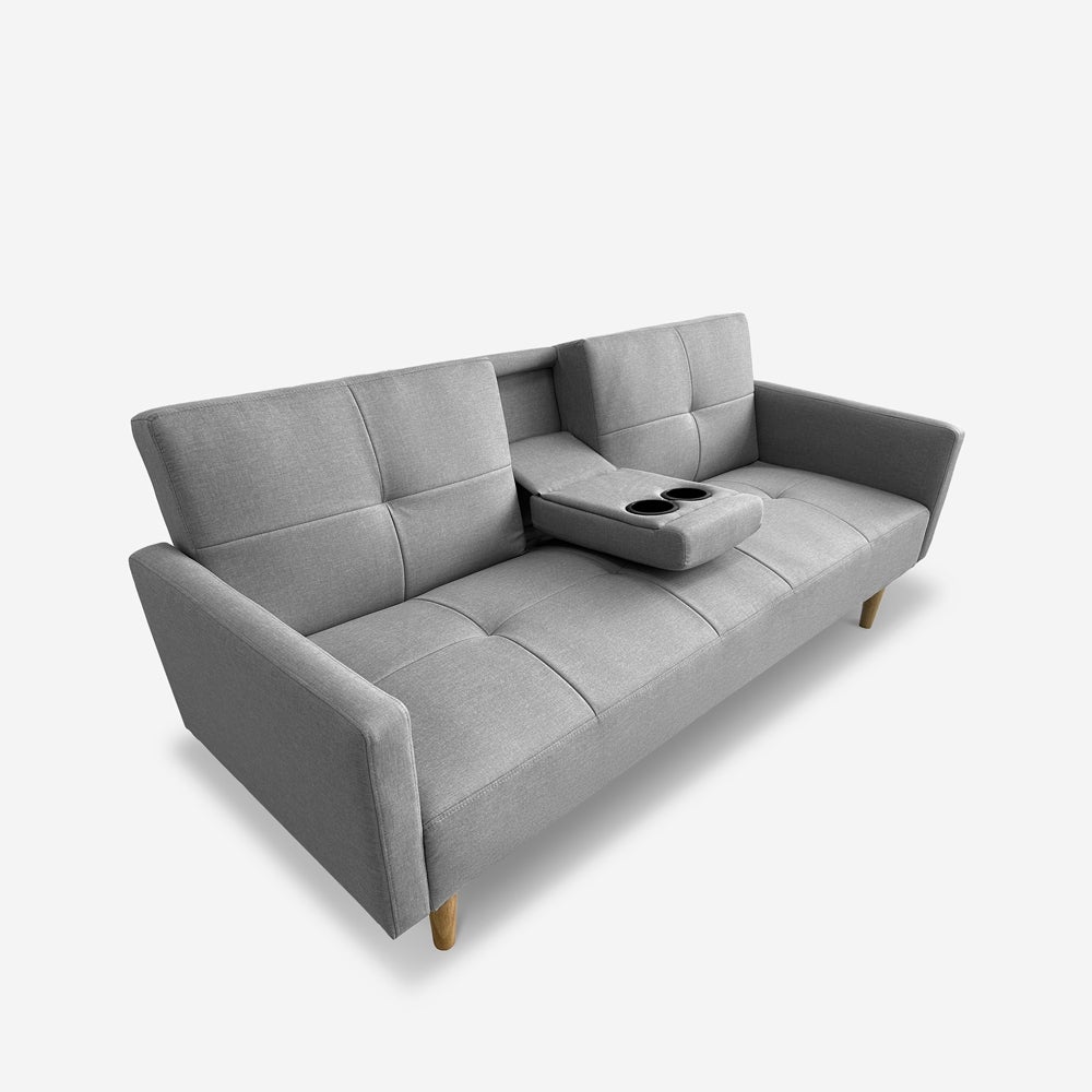 Divano letto 2 posti nordico in tessuto con bracciolo portabevande Donum - 4