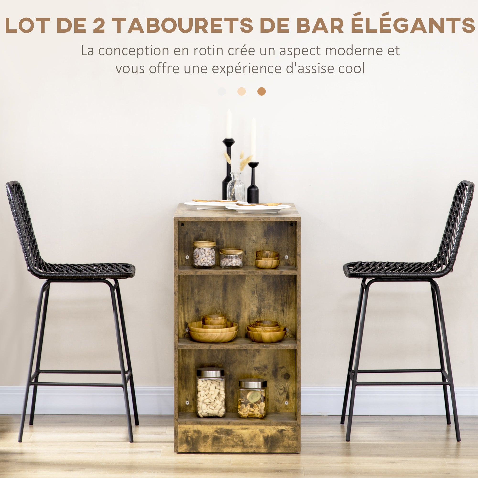 Tabouret de bar rotin lot de 2 HOMCOM - 4