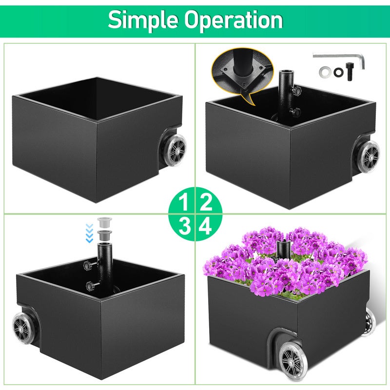 Porte-parapluie à roulettes, base de parapluie, 44,5 x 44,5 x 27 cm, 68 kg une fois rempli, réglable pour mâts de parapluie de 38/48 mm - 7