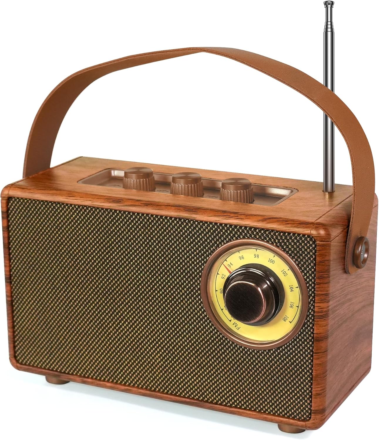 Przenośny głośnik Bluetooth Retro z radiem FM Vintage, Bezprzewodowy głośnik Vintage z drewnianym radiem kuchennym, Akumulatorowy głośnik Bluetooth