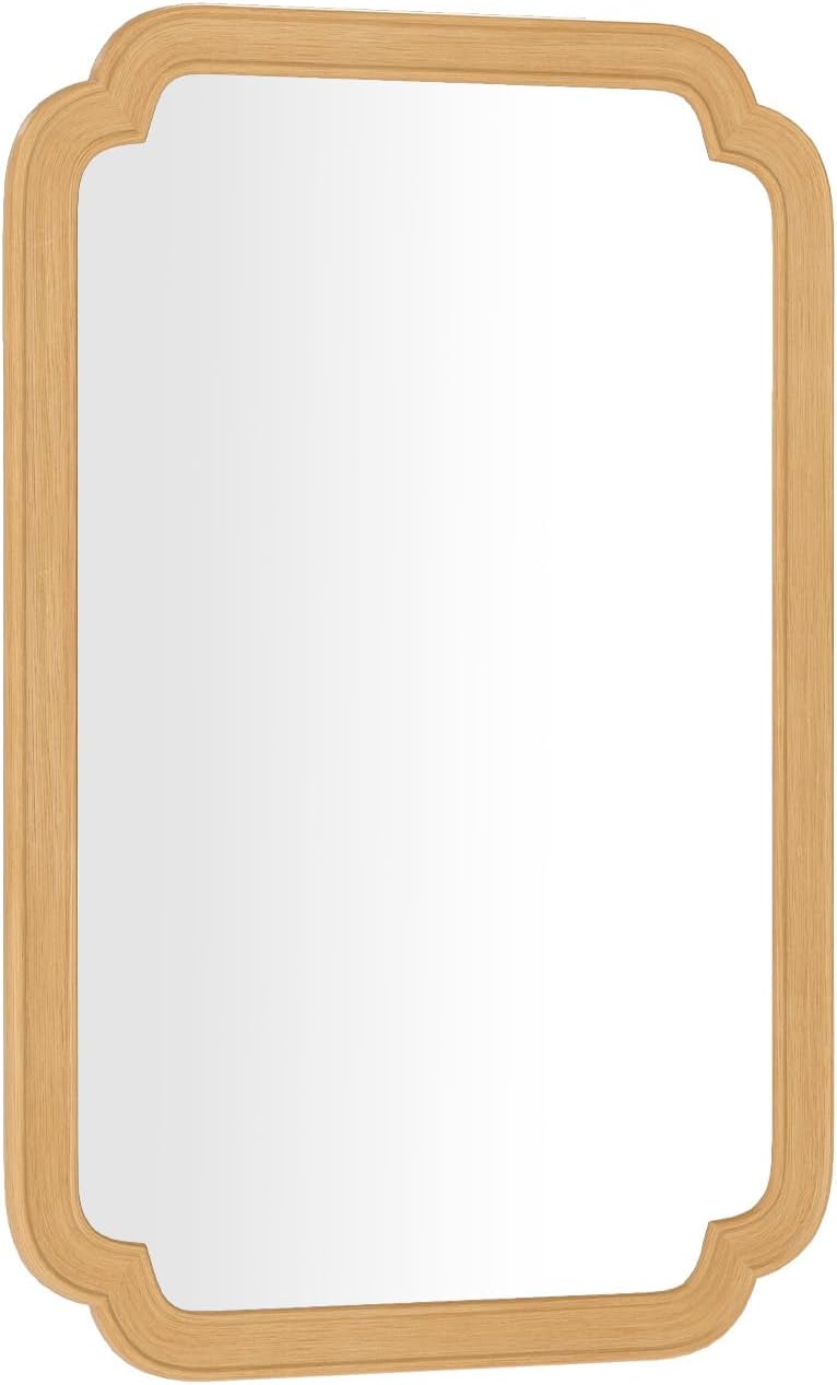 Lustro Ścienne 90 x 60 cm, Ozdobne Lustro Prostokątne, Zaokrąglone Rogi, Styl Rustykalny, Wysoka Rozdzielczość, Zawieszenie Pionowe/Poziome, Naturalne
