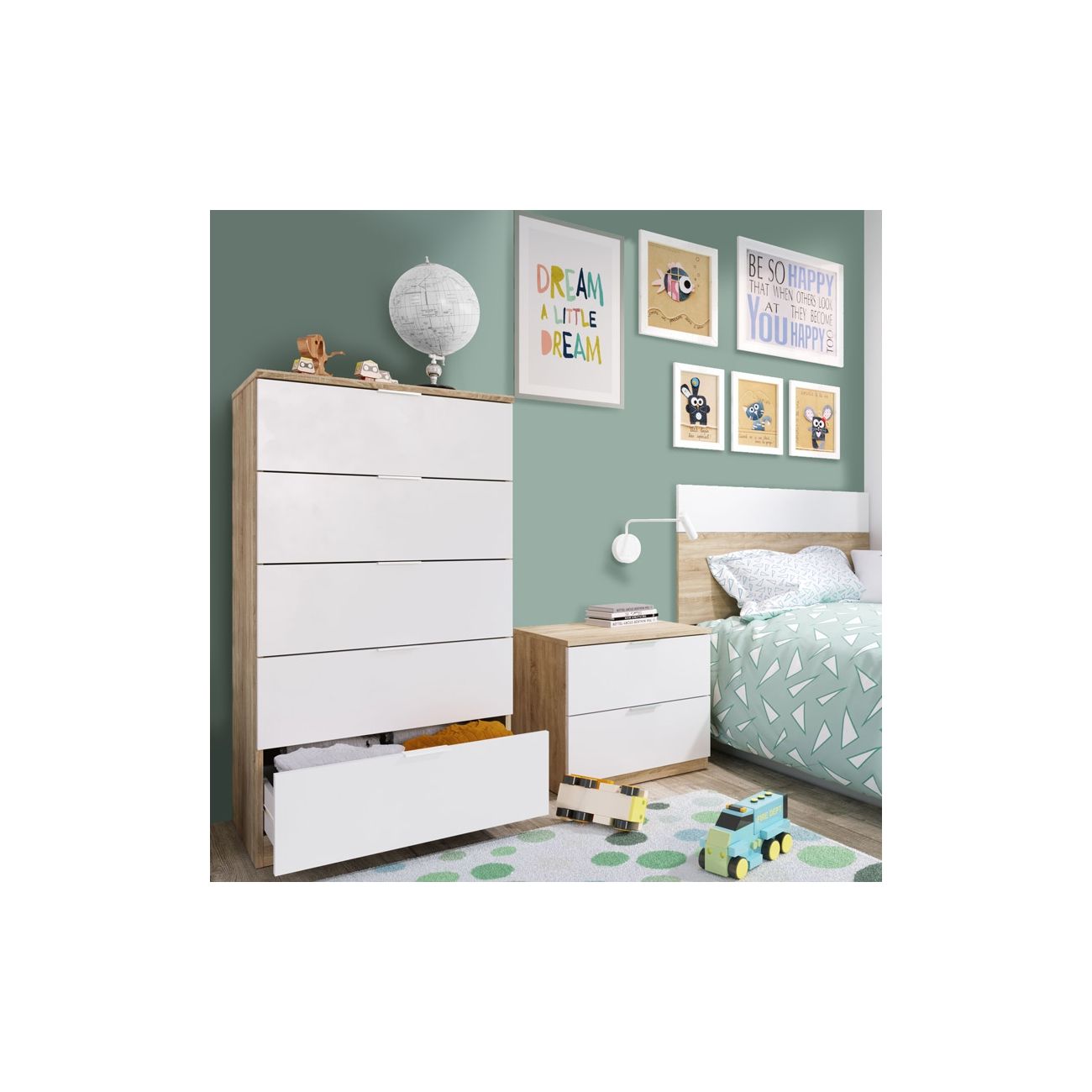 Cassettiera 5 cassetti Faggio Bianco Artik e Rovere Canadese 110 A X 60 AN X 40 P - 6