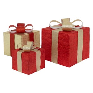 Set 3 Scatole Regalo Illuminate A LED - Decorazione Natalizia Con Telecomando, 15-25 Cm