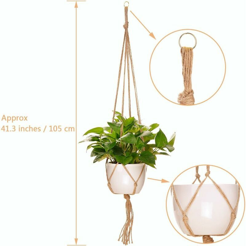 Lot de 4 Suspension Corde Plante Macramé Porte Pot Suspendu Plante Cintre du Jardin avec - 2 pièces 105 cm et 2 pièces 90 cm, 4 pieds - 2