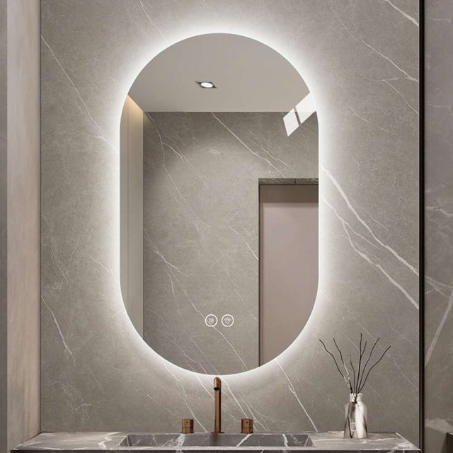 Lustro łazienkowe LED montowane na ścianie, anty-parujące, 60x90 cm, z ekranem dotykowym, regulowanym światłem i eleganckim wzornictwem