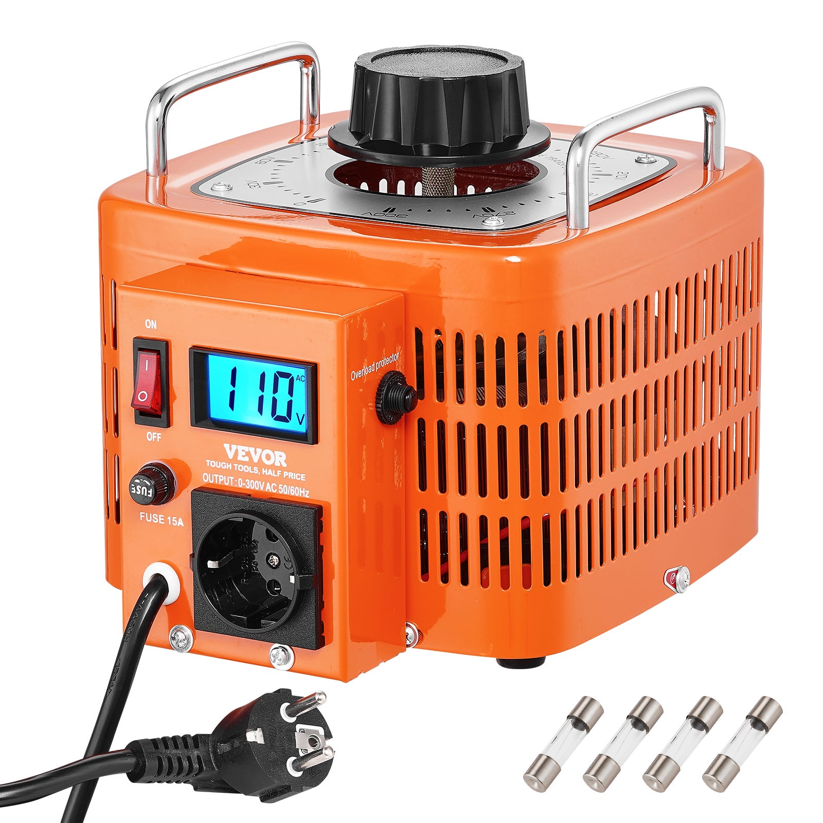 Automatyczny transformator napięcia 3000VA, 10 A, wejście 230 V, wyjście 0-300 V, regulator napięcia AC, z wyświetlaczem LCD, 4 dodatkowe bezpie VEVOR