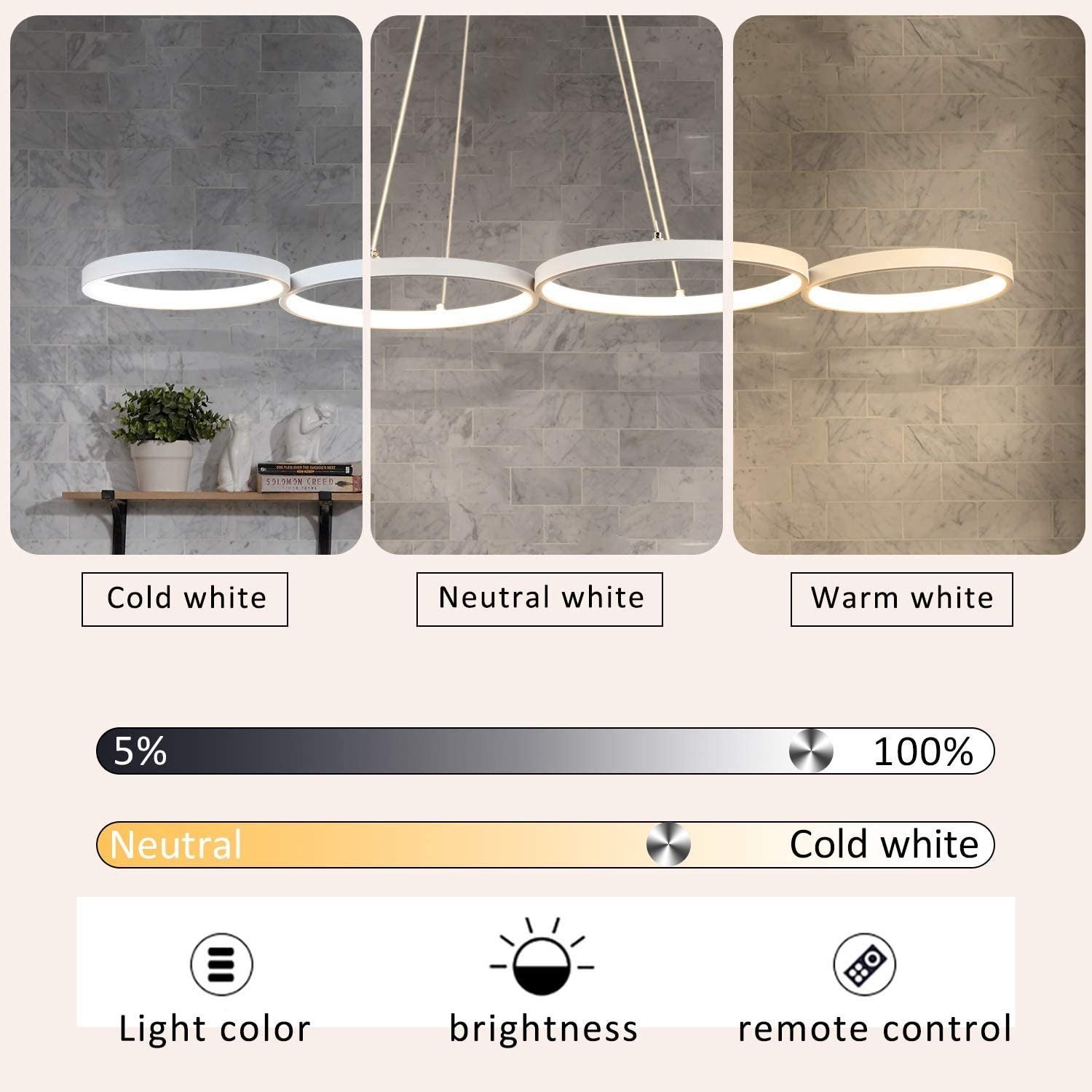 ZMH Suspension LED Dimmable 54W Blan Salle à Manger Modernec 4 Flammes 88cm Anneau Apparence Hauteur Réglable avec Télécommande - 7