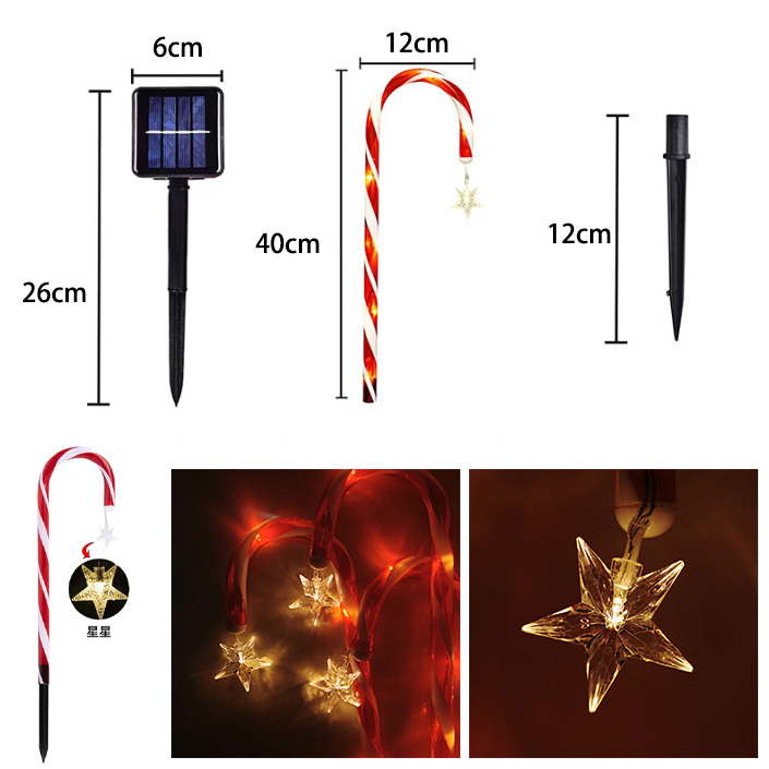 Zestaw 22 solarnych lampek choinkowych w kształcie laski cukrowej Wodoodporne solarne lampki choinkowe, ozdoby świąteczne, lampki solarne na paliki - 5