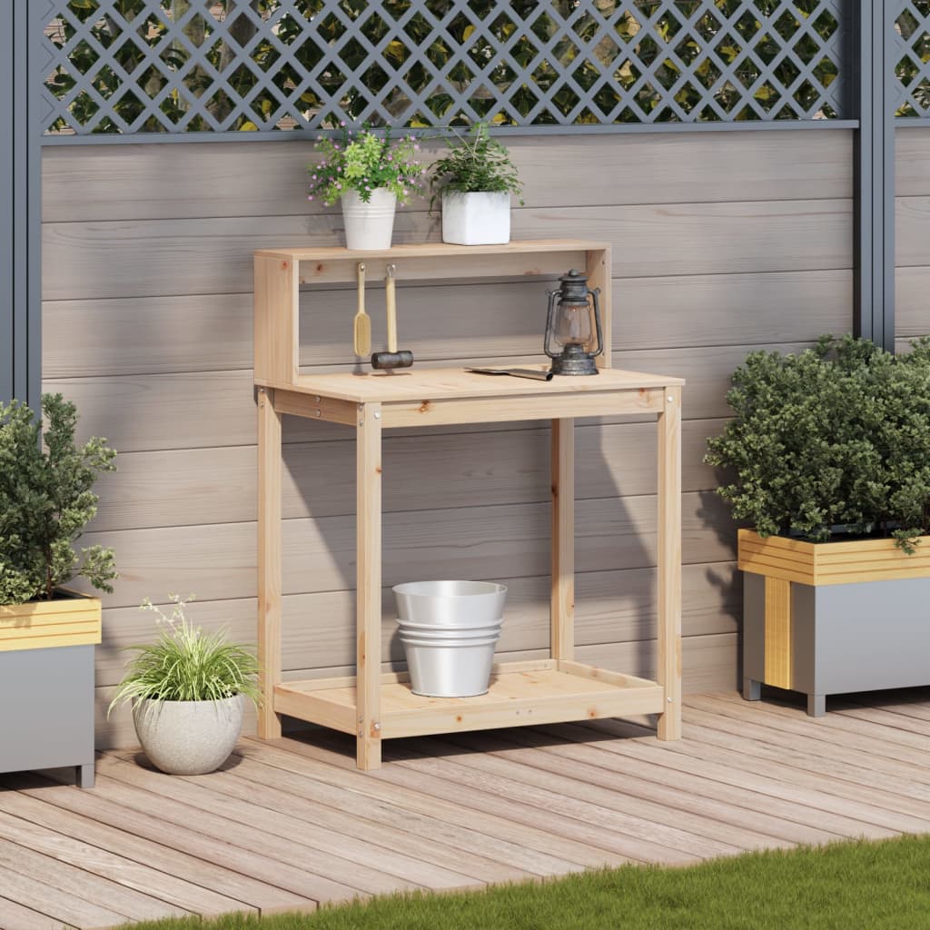 Jardinière | Table de rempotage et étagères 82,5x50x109,5 cm bois massif pin CFW64147 - 3