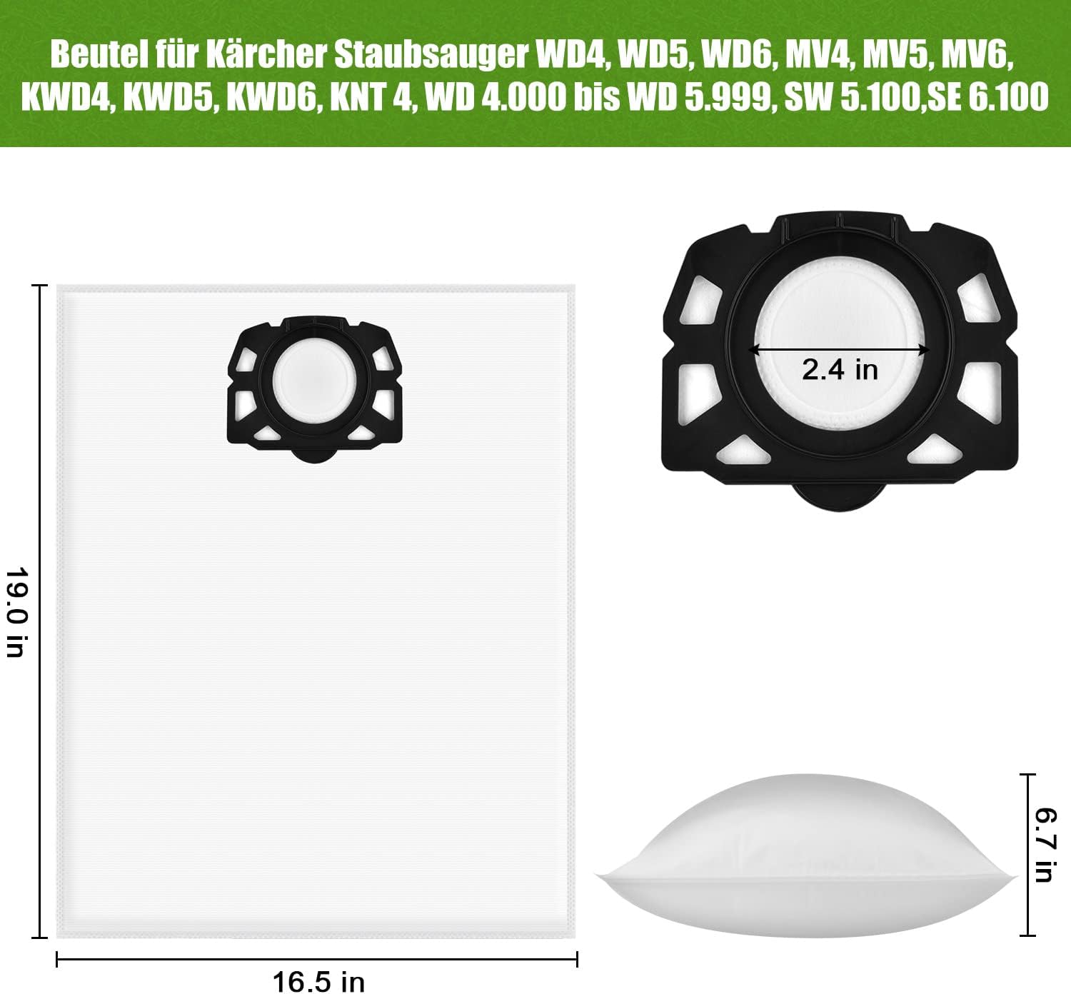 Lot de 15 sacs d'aspiratEU pour Kärcher 2.863-006.0 sacs filtrants en non-tissé 487 WD4 WD5 WD6P Premium MV4 MV5 MV6 pour aspiratEU humide et sec - 3