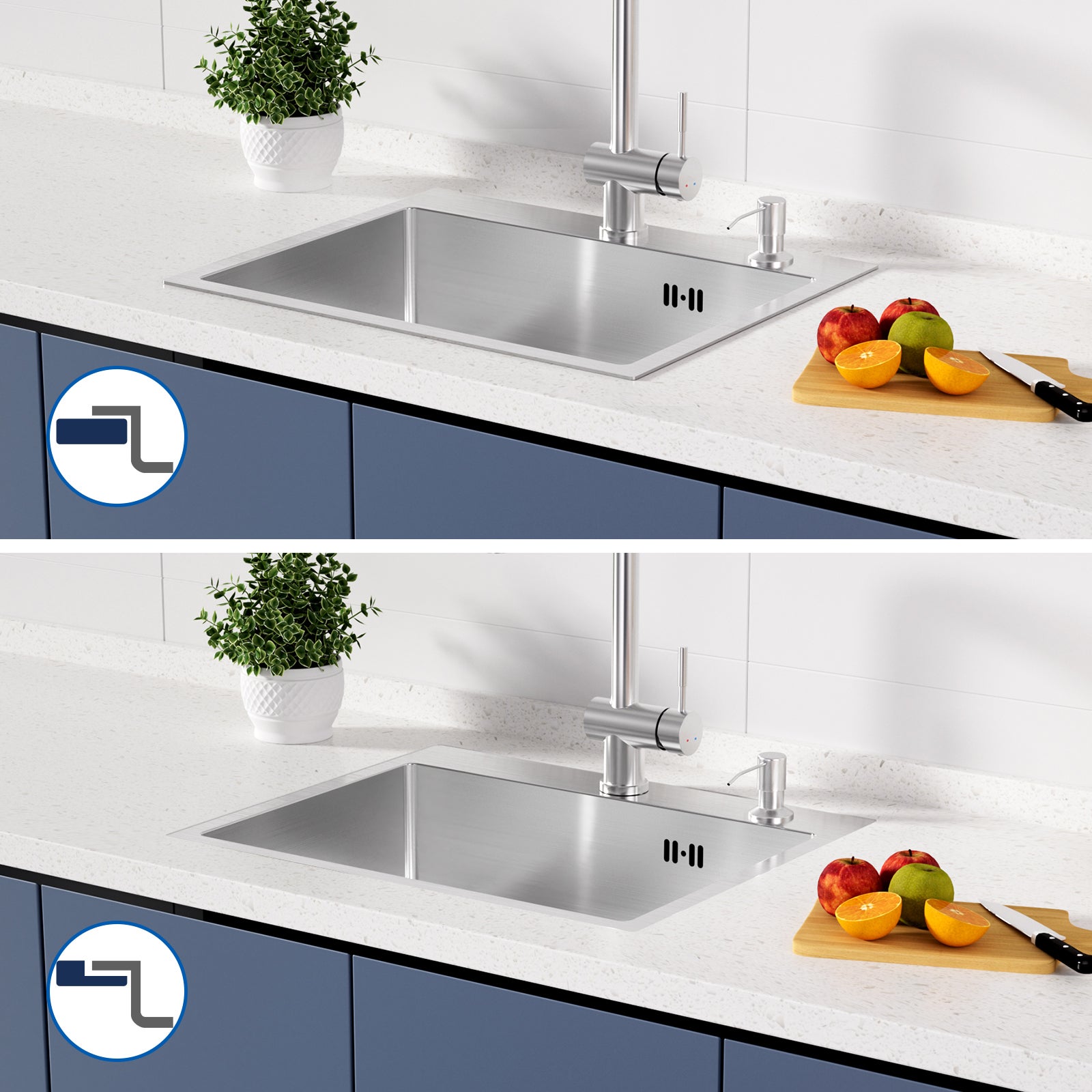 Évier Cuisine 1 Bac 55x45CM Évier à encastrer avec Distributeur Savon,Siphon/Trop-Plein Évier Inox Brossé pour Table à partir de 60 cm,EU Modèle - 2