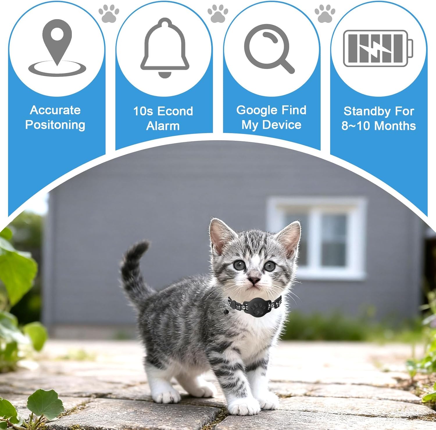 Coleira GPS para gatos, localizador GPS para gatos, sem assinatura mensal, sem cartão SIM (coleira + localizador, cor preta) - 3