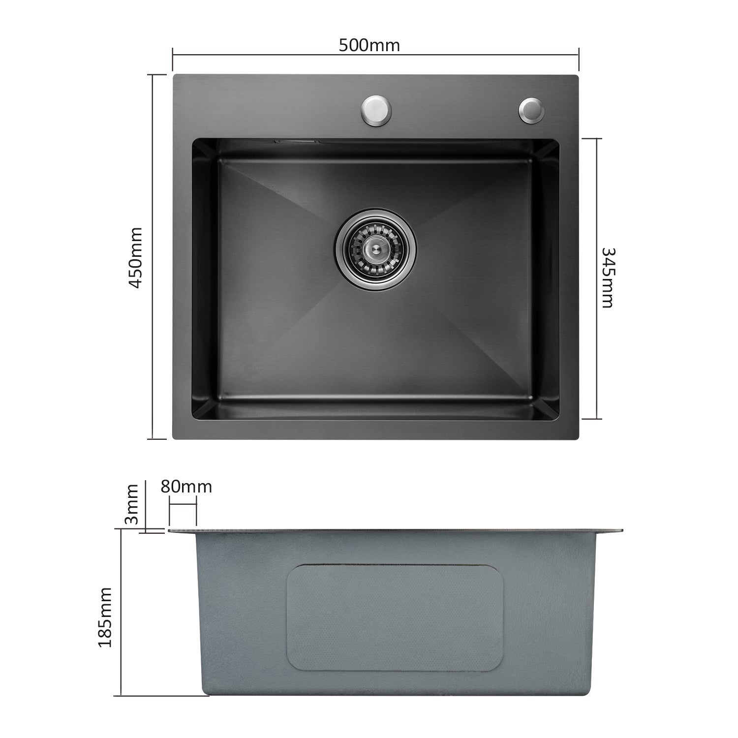 Cecipa max Evier Cuisine 1 Bac Évier Inox 1 Cuve avec Siphon et Trop-Plein Évier de Cuisine en Couleur Noir Anthracite 50×45×18.5CM,EU Modèle - 5