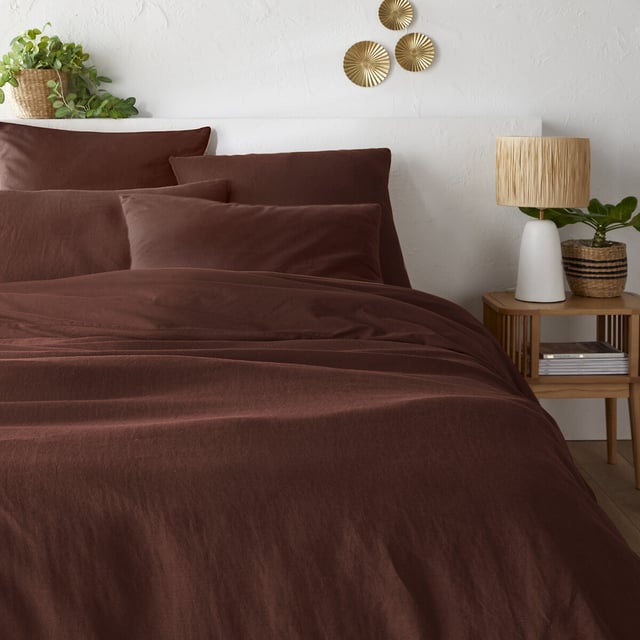 Housse de couette biface lin et coton lavés Annaba - Acajou - 140 x 200 cm