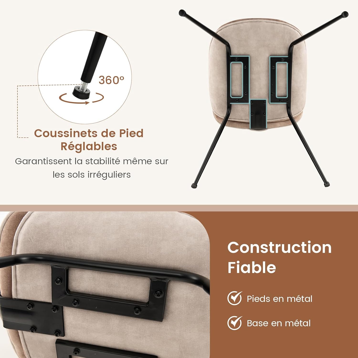 Set di 2 Sedie da Pranzo, Set di Sedie da Cucina in Velluto con Base in Metallo, Sedia Moderna Imbottita per Sala da Pranzo, Soggiorno e Camer - 5