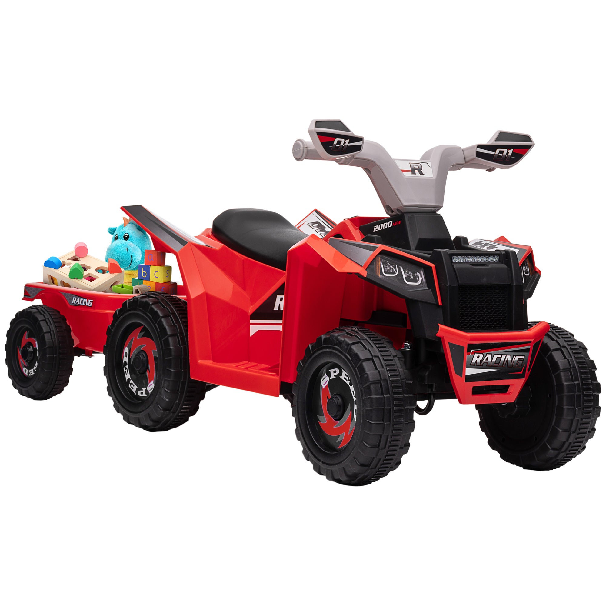 HOMCOM – Quad électrique Enfant 6V – 18-36 Mois – 2 Km/h – Phare LED, Siège Ergonomique, Rouge