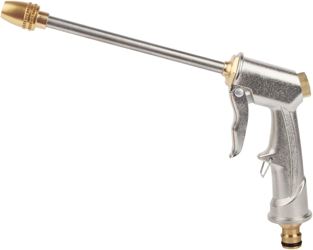 Metalowy pistolet do podlewania, konewka ogrodowa (długa), pistolet do podlewania wysokociśnieniowego, pistolet do mycia samochodów, zwierząt domowych