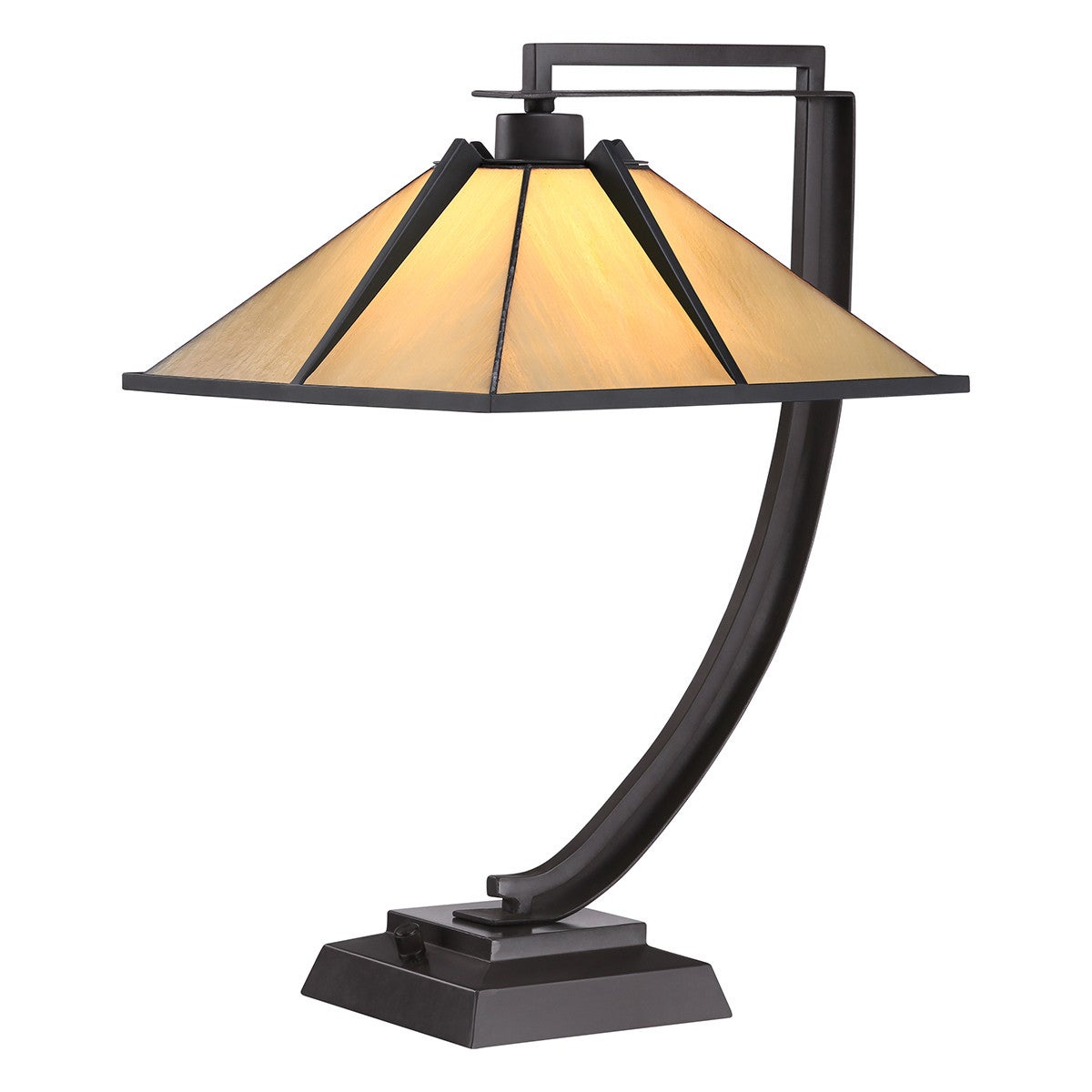 Lampa stołowa Tiffany brązowa szklany witrażowy żółty klosz do salonu sypialni 1xE27 60W POMEROY Quoizel
