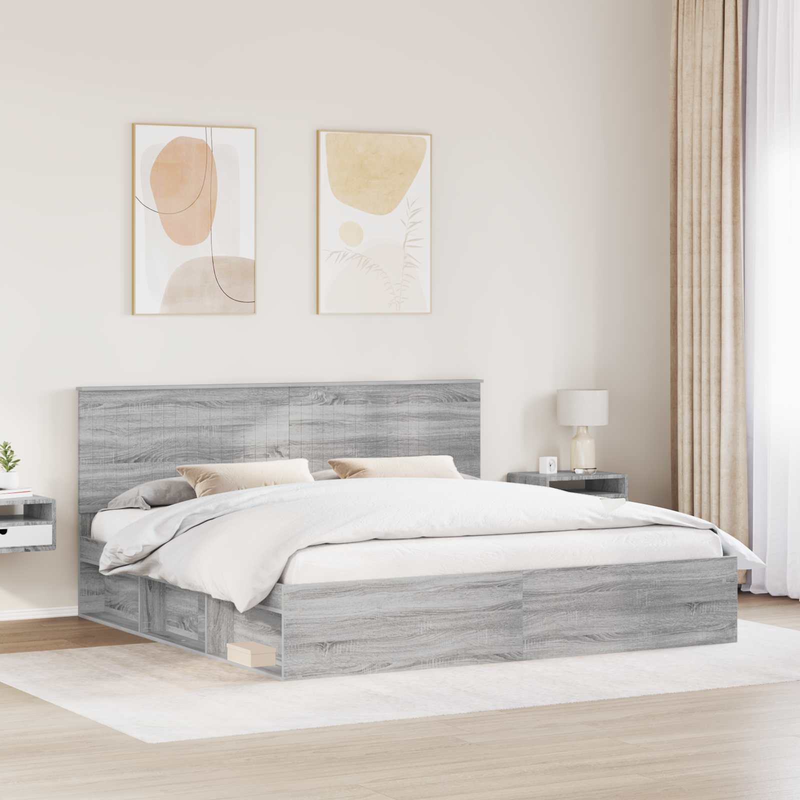 Cadre de lit gris 200 x 200 cm en bois de pin massif - 3