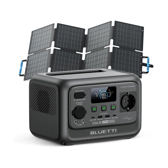 BLUETTI Elite 30 V2 Générateur Portable Urgence avec Panneau Solaire 60W, 288Wh/600W (Puissance de Surcharge 1500W), Pour Panne Courant, Camping