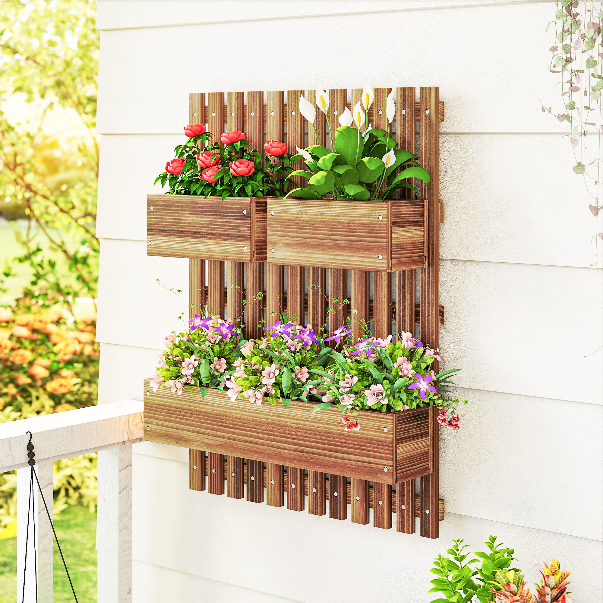 Jardinière murale en bois de sapin avec 3 bacs amovibles - 2