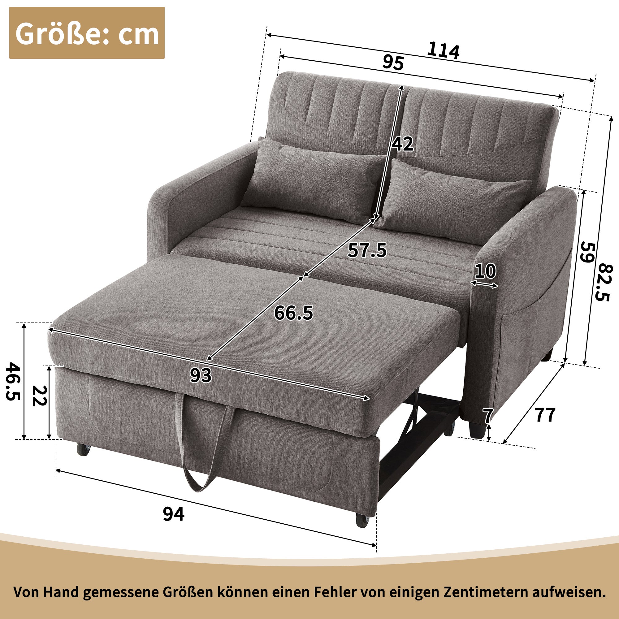Sofa dwuosobowa z funkcją spania 114 x 77 x 82,5 cm - oparcie regulowane w 3 poziomach - tkanina bawełniano-lniana - szara - 5