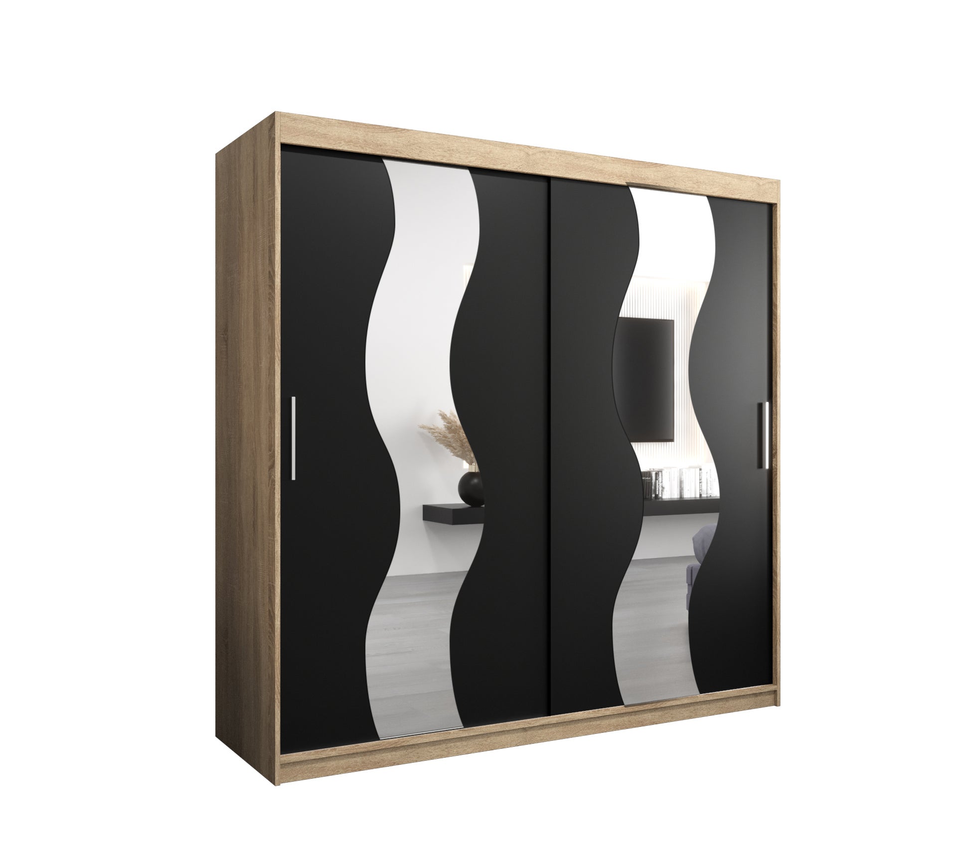 Szafa przesuwna garderoba SEWILLA 200 x 62 x 200 cm Sonoma + Czarny - Abiks Meble