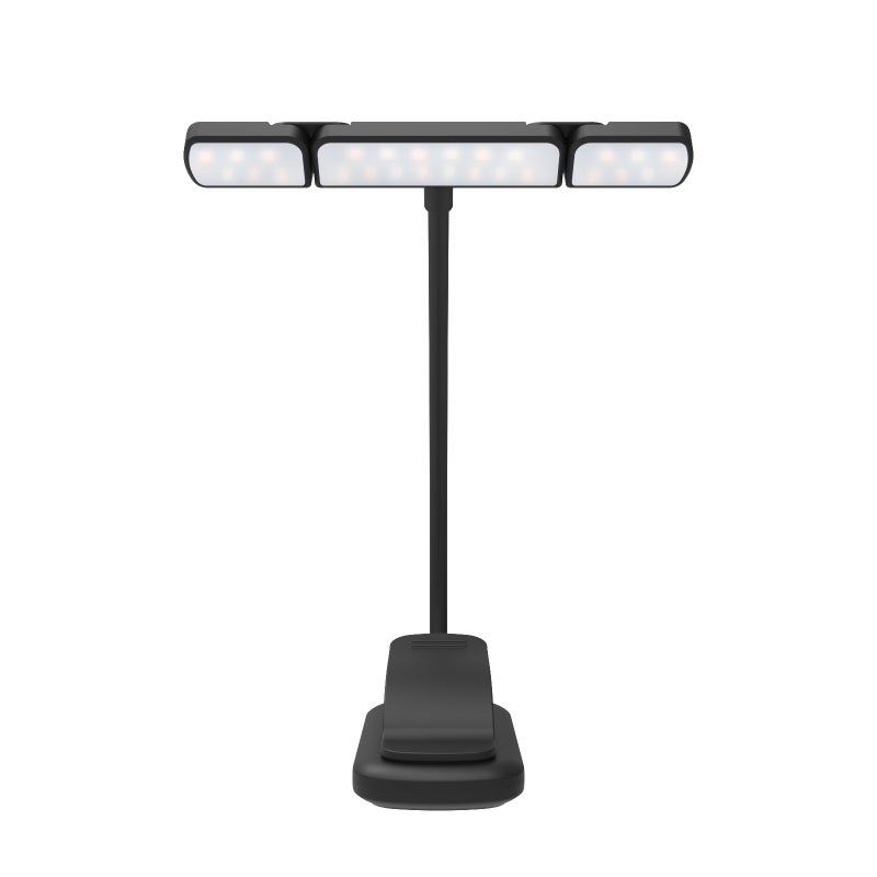 Składana lampka do czytania z trzema głowicami, ładowalna lampka chroniąca oczy z poziomą głowicą, trójkolorowe światło, 310 * 137 * 220 mm