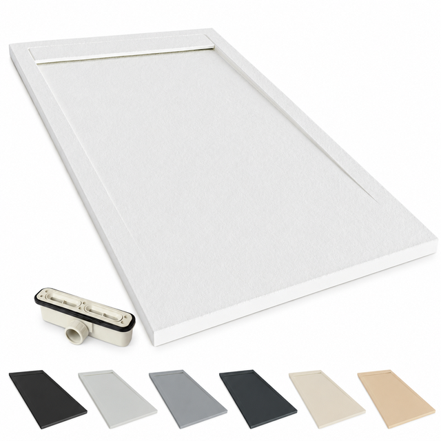 Plato de Ducha Modelo Venecia – Textura Pizarra y Extraplano – Blanco (RAL 9003) 80x170 cm – Incluye Válvula Desagüe y Rejilla