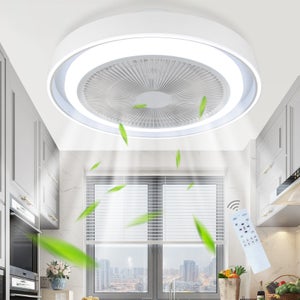 Ventilatore A Soffitto Con Luce LED 40W E Telecomando - Silenzioso Con Stampa Gatto, Rosa - Plafoniera Con Pale Invisibili - 3