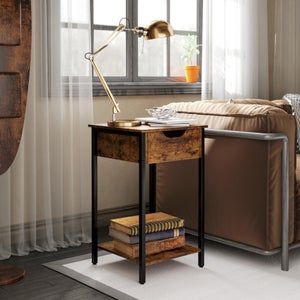 Table D'appoint Industrielle Avec étagère Réglable - Design Rustique Et Rangement Pratique Pour Salon Ou Chambre