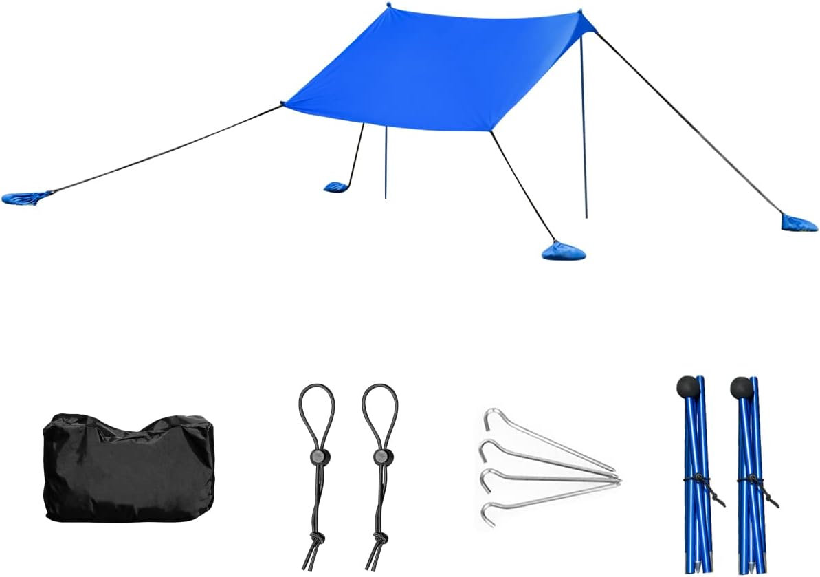Tente De Plage GOPLUS 2,1 X 2,1 M – Lycra, Poteaux Alu Réglables, 4 Sacs De Sable – Pour 6 Personnes