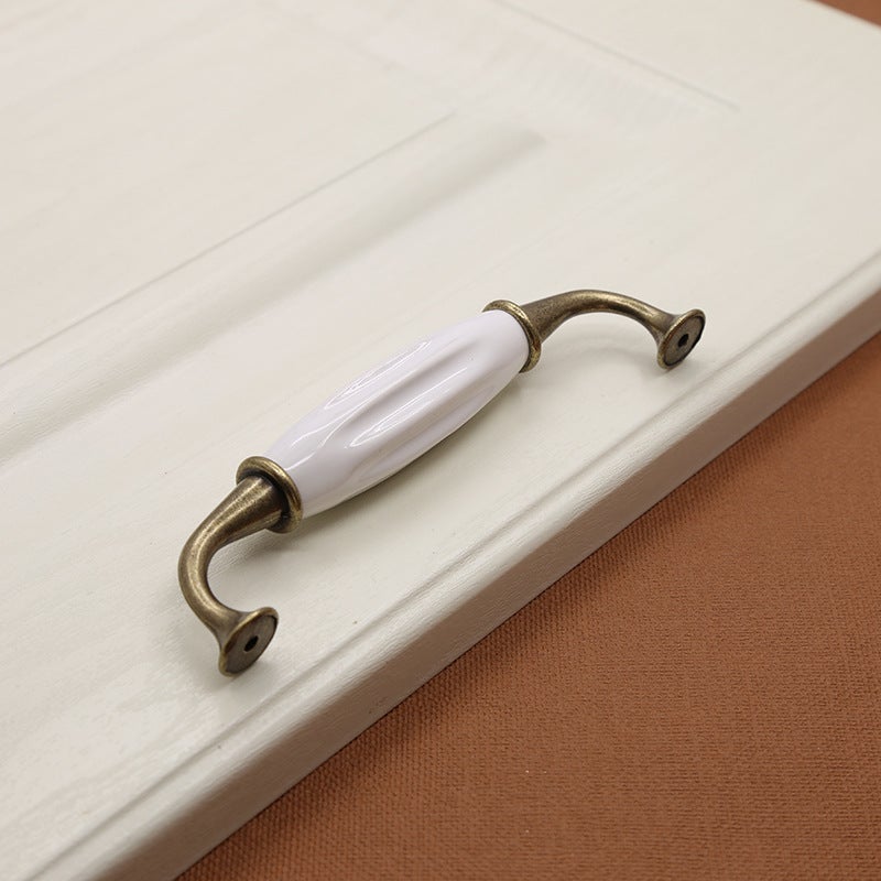 Lot de 2 poignées de porte en céramique dorée, poignées de tiroir, poignées de porte d'armoire de cuisine, distance des trous 128 mm avec vis - 2