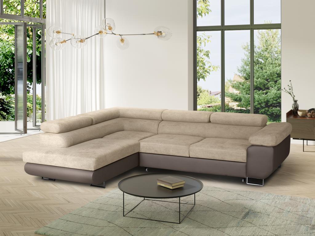 Canapé d'angle gauche convertible en tissu et simili beige KERIO II ...