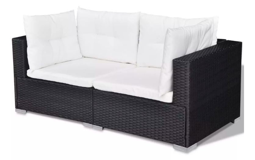 Salon de jardin 9 pièces résine tressée noir et coussins blanc Kim - 2