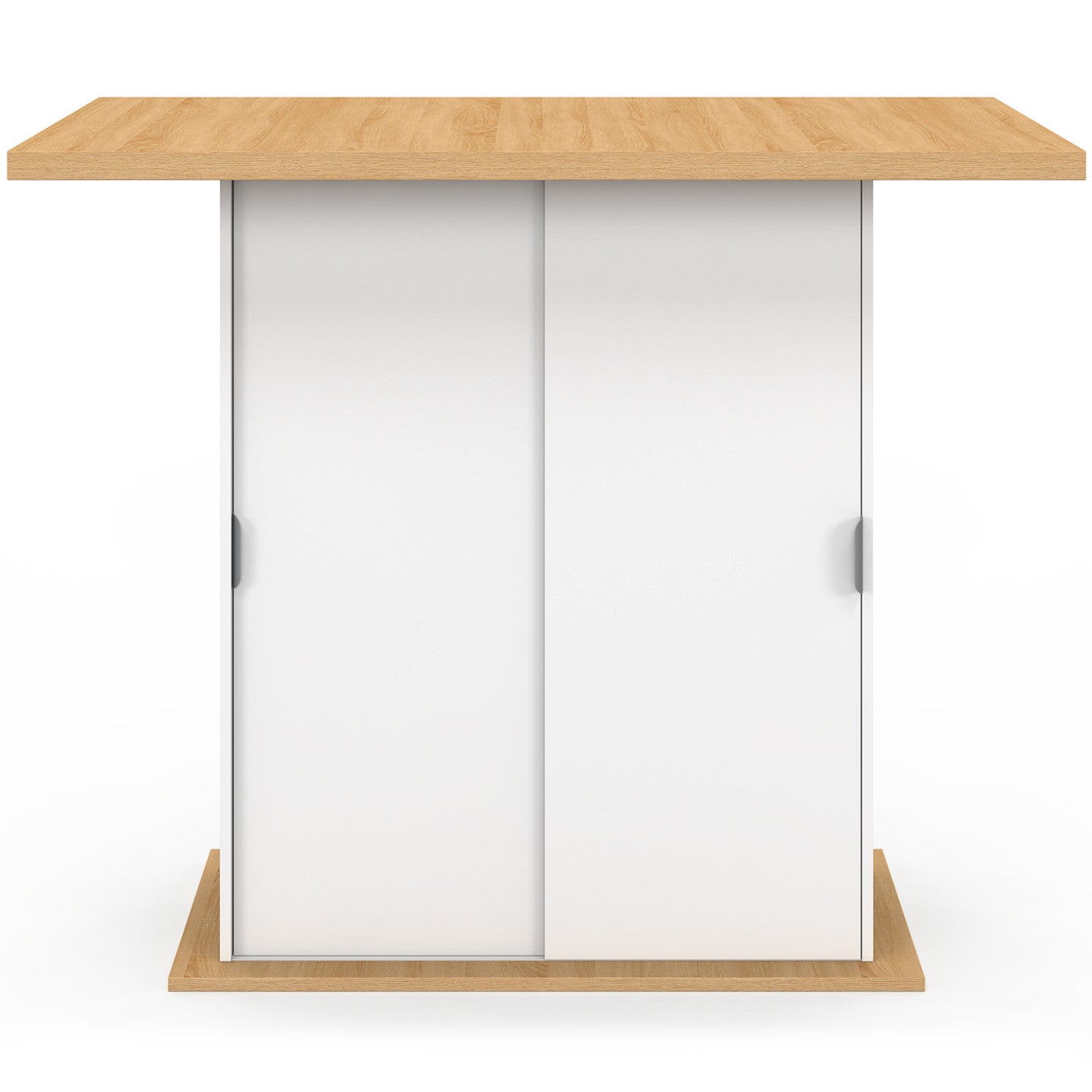 Ilot central 4 personnes PAXTON 110 cm pied central avec rangement bois blanc avec plan de travail façon hêtre - 3