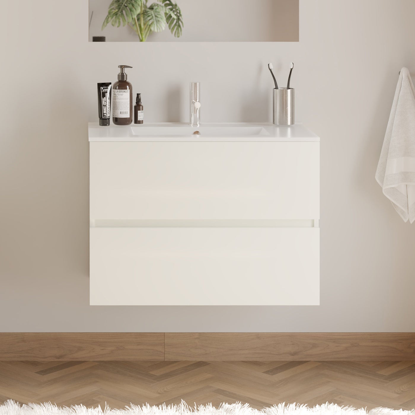 Meuble de salle de bain 60cm simple vasque - 2 tiroirs - blanc - IDA - 2