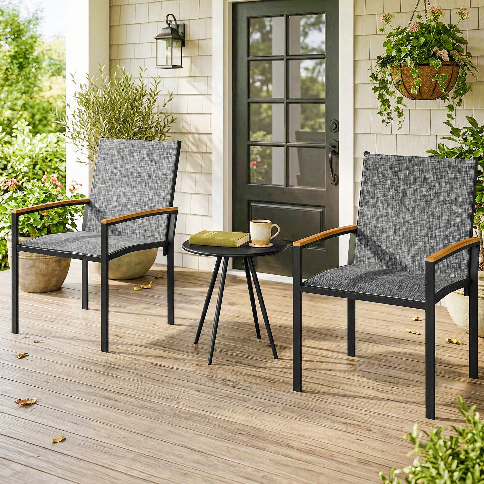 Ensemble bistrot 3 pièces chaises table filet, gris mélangé - 4
