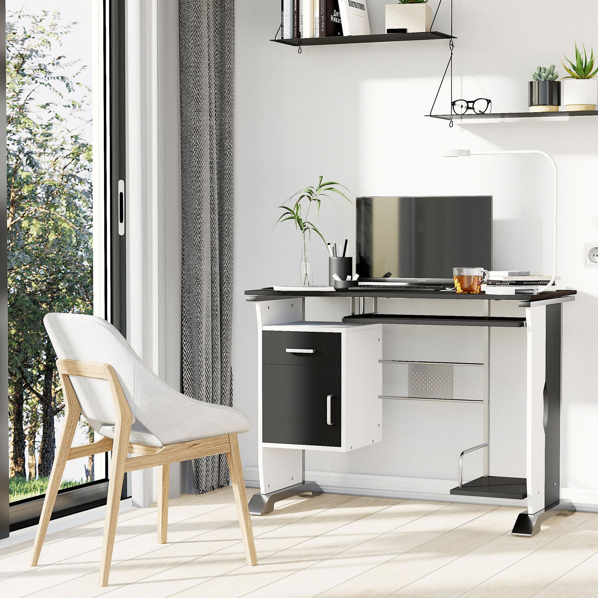 Homcom Mesa De Ordenador Y Plata 100X52x75 Cm Negro , Leroy Merlin