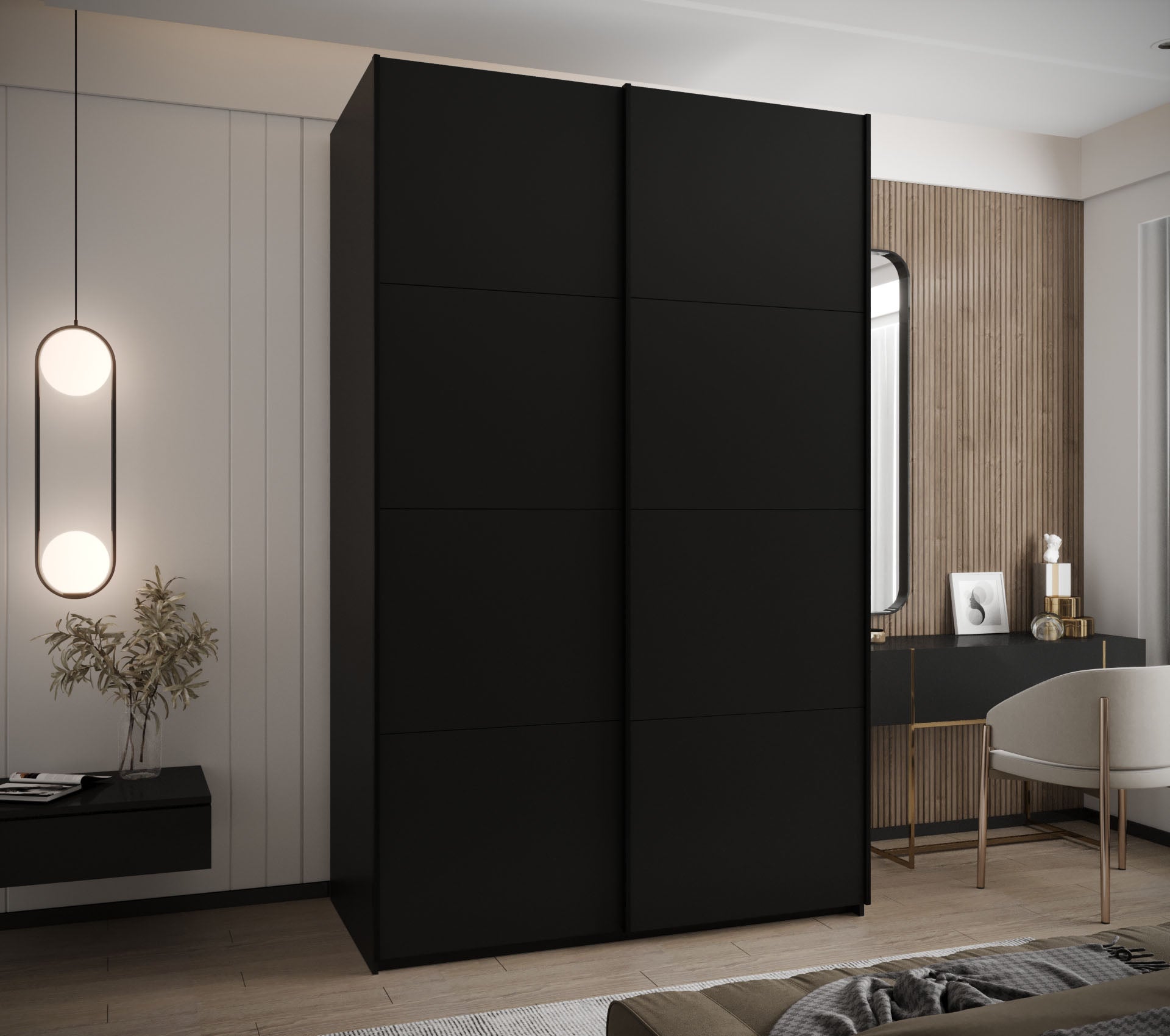 Szafa przesuwna wysoka Lux 1 160 x 64 x 245,5 cm czarny + czarny + u. czarny - Abiks Meble - 2