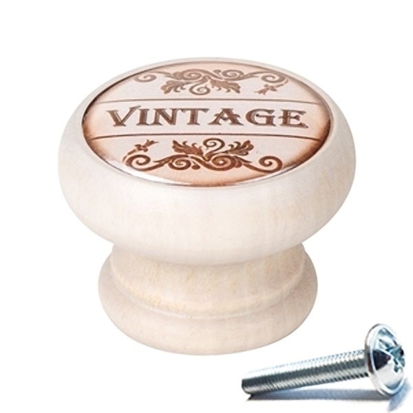 6 Un. bouton poignées de meuble Vintage Retro bois blanc décapé horloge - diamètre 40MM - 2