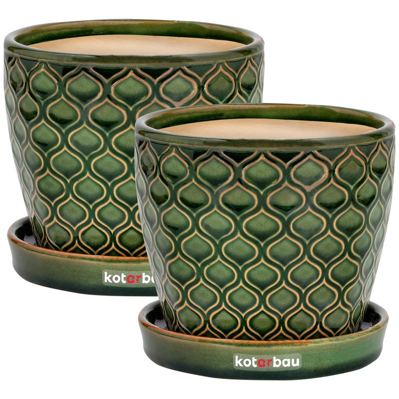 Zestaw 2x doniczka donica osłonka ceramiczna z podstawką ⌀15 cm na kwiaty - KOTARBAU