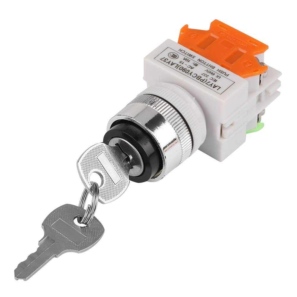 Przełącznik kluczykowy, 220 V, 22 mm, obrotowy przełącznik kluczykowy, LAY37-11Y/21, 2-pozycyjny przełącznik kluczykowy, przełącznik blokady, rozrus