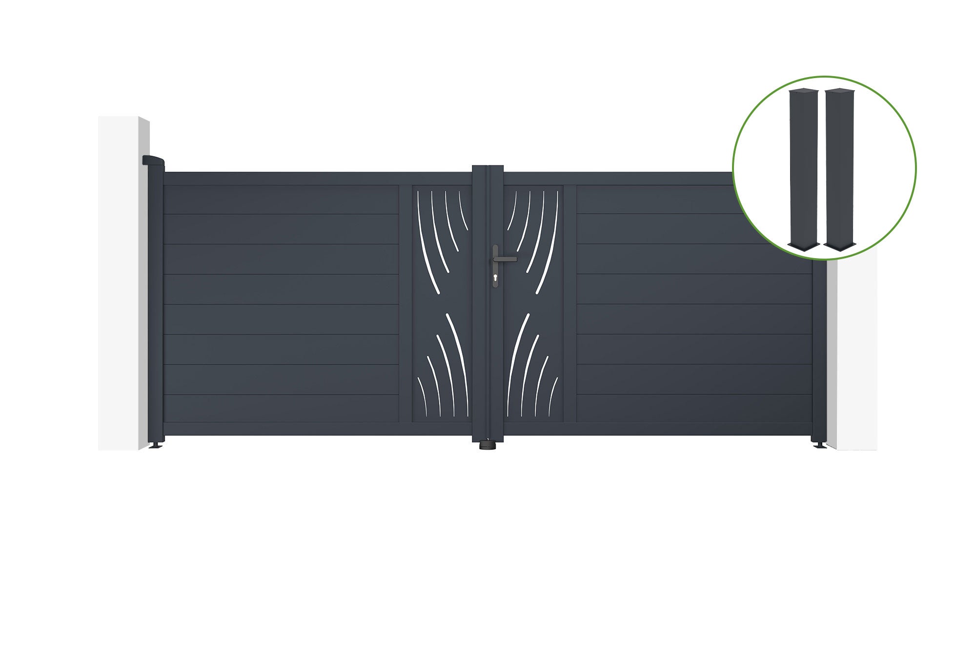Brama skrzydłowa 3,5m VELETA wys. 140cm aluminium szare + 2 słupki 20x20cm wys.